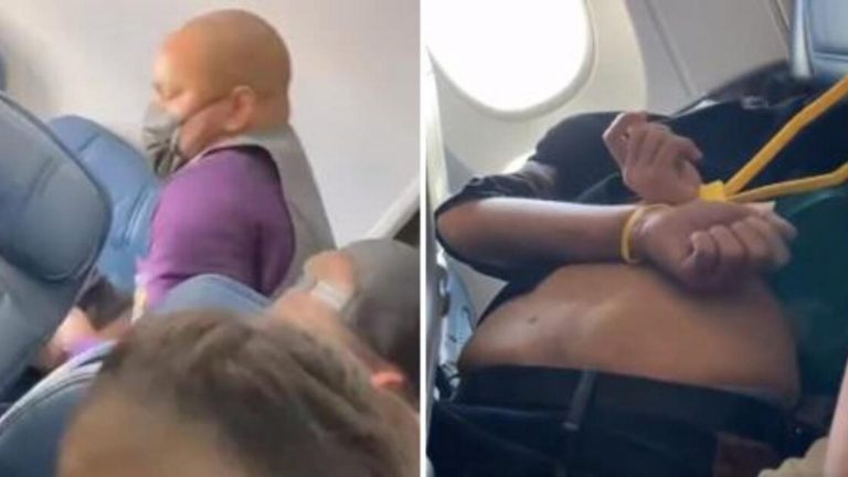 Video shows a Delta flight attendant tackling a would-be hijacker and zip-tying his wrists.